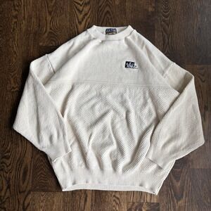 Vtg 90s Vantage Chunky Cotton Knit Sweater Men XL Cream Heavy Textured Checkers
